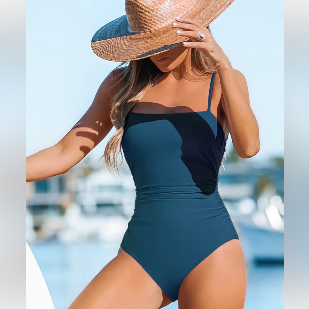 NWT Square Neck Tummy Control Blue Women's Swimsuit